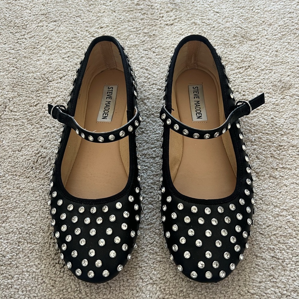 Steve Madden Black Flats with Silver Accents
